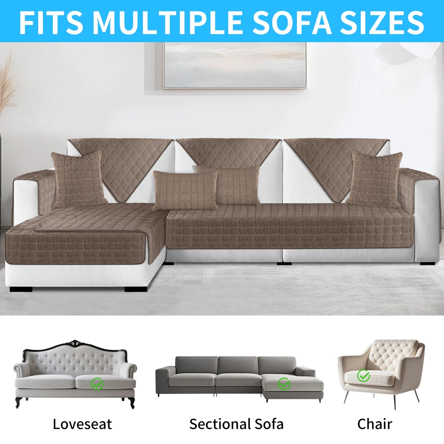 Soft Flannel Sofa Covers Washable Sofa Cushion Covers Non-Slip Couch Slipcovers for Sectional Sofa L Shape Furniture Protector