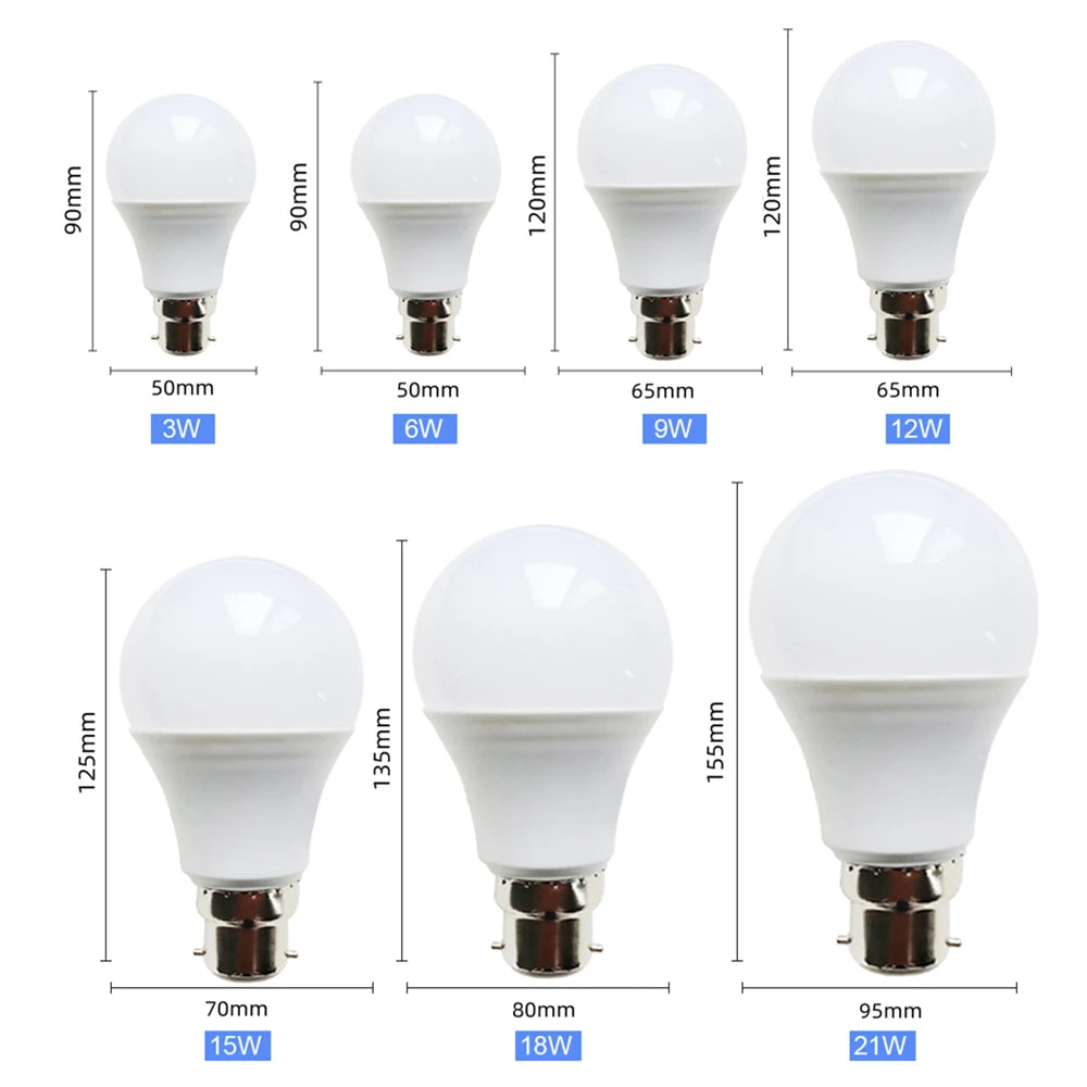 AC DC 12V 24V 36V B22 LED Light Bulb Lamp Bayonet 3W 6W 9W 12W 18W 21W Lampada Cold White Low Voltage For Solar Light Camping
