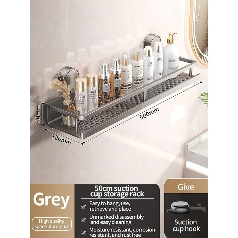 No Drill Suction Cup Suction Bathroom Rack Bathroom Shelf Toilet Space Aluminum Hanging Rack Bathroom Organizer Hang On The Wall