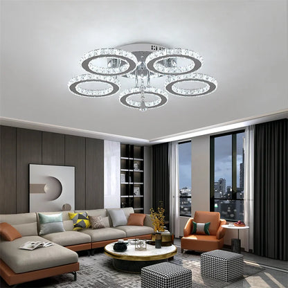 Modern Crystal Chandelier Ceiling Lamp Chrome Flush Mounted Pendant Light Luminari Dining Living Room Plafon Led Hanging Lampara