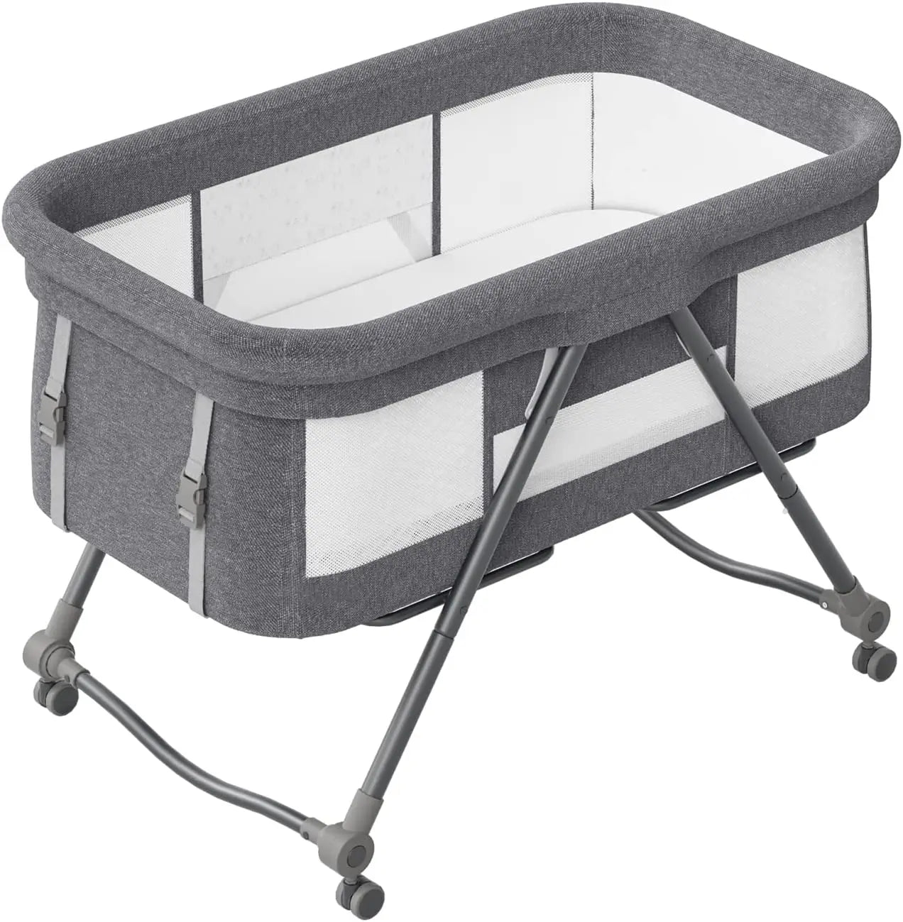 UBRAVOO Baby Grab-and-go Travel Cot  with Mattress & Silent Wheels,  Rocking Crib Convertible, XYT-001