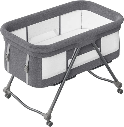 UBRAVOO Baby Grab-and-go Travel Cot  with Mattress & Silent Wheels,  Rocking Crib Convertible, XYT-001