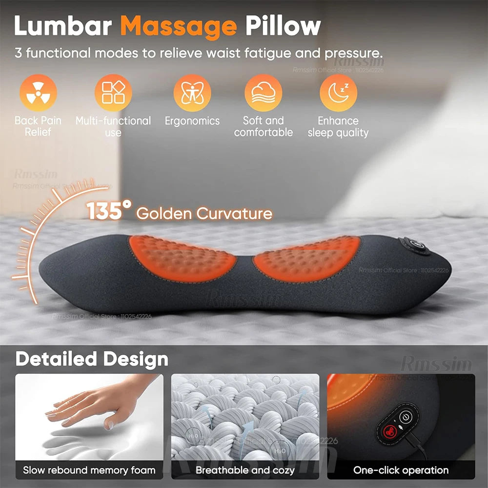 3 in 1 Electric Lumbar Support Pillow with Adjustable Height Lying Flat Waist Relief Waist Support Waist Pillow Heating Vibratin