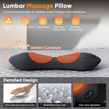 3 in 1 Electric Lumbar Support Pillow with Adjustable Height Lying Flat Waist Relief Waist Support Waist Pillow Heating Vibratin