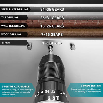 YOFIDRA 13MM Brushless Electric Impact Drill  35+3 Torque Cordless Woodworking Screwdriver Power Tool For Makita Battery Pin