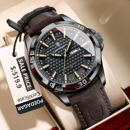 POEDAGAR Original Man Wristwatch Top Luxury Waterproof Luminous Date Week Watch For Men Quartz Sport Leather Men's Watches Reloj