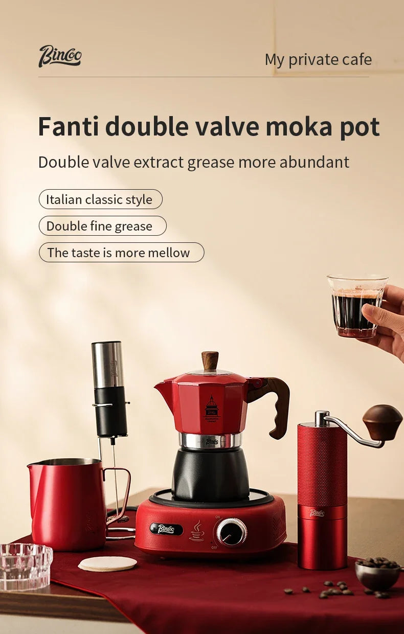 Bincoo Double Valve Coffee Moka Pot Espresso Machine Electric Stove Brewed Coffee Italian Home Outdoor Barista Accessories 220V