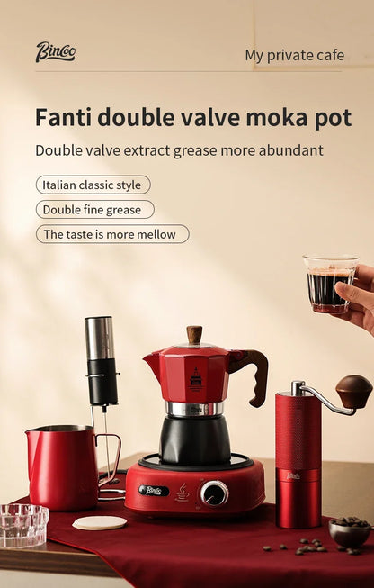 Bincoo Double Valve Coffee Moka Pot Espresso Machine Electric Stove Brewed Coffee Italian Home Outdoor Barista Accessories 220V