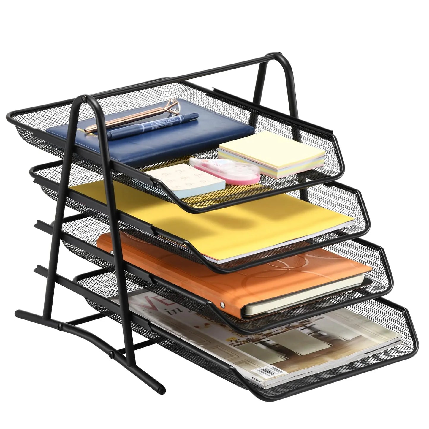 Mesh Desk Organiser 4 Tier Letter Tray Organizer Office Desktop Document Paper File Storage Mesh Filling Collection