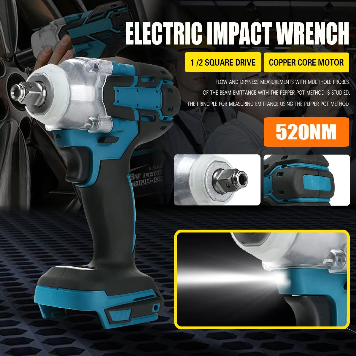 18V cordless electric wrench, 520NM brushless electric impact wrench, 1/2-inch screwdriver socket, Makita battery power tools