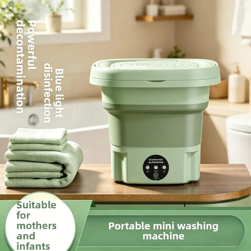 8L Foldable Mini Washer Spin Dryer Portable Cleaning Machine for Socks Underwear Panties Home Use Small Laundry