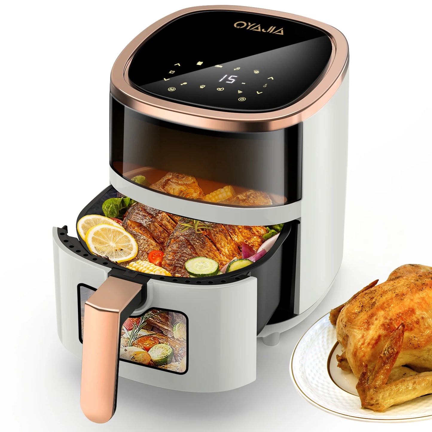OYAJIA 6L Air Fryer with Smart Touch Display 60 Minutes Timer & 80°C-200°C Adjustable Temperature& 8 Preset Cooking Modes