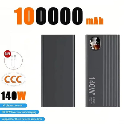 Lenovo CCC 500000mAh Power Bank 140W Large Capacity Portable Super Fast Charging Powerbank Spare Battery Digital Display Charger