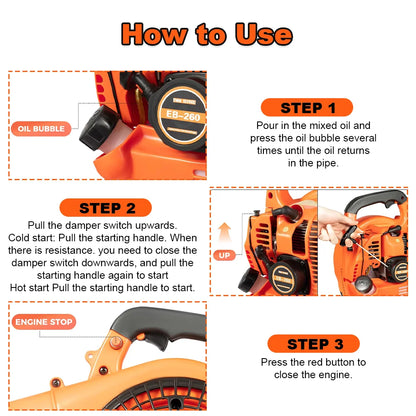 Gas Powered Leaf Blower 2-Stroke Engine 25.4CC Handheld Blower 0.9L Oil Tank Powerful Wind Snow Blower for Lawn Garden