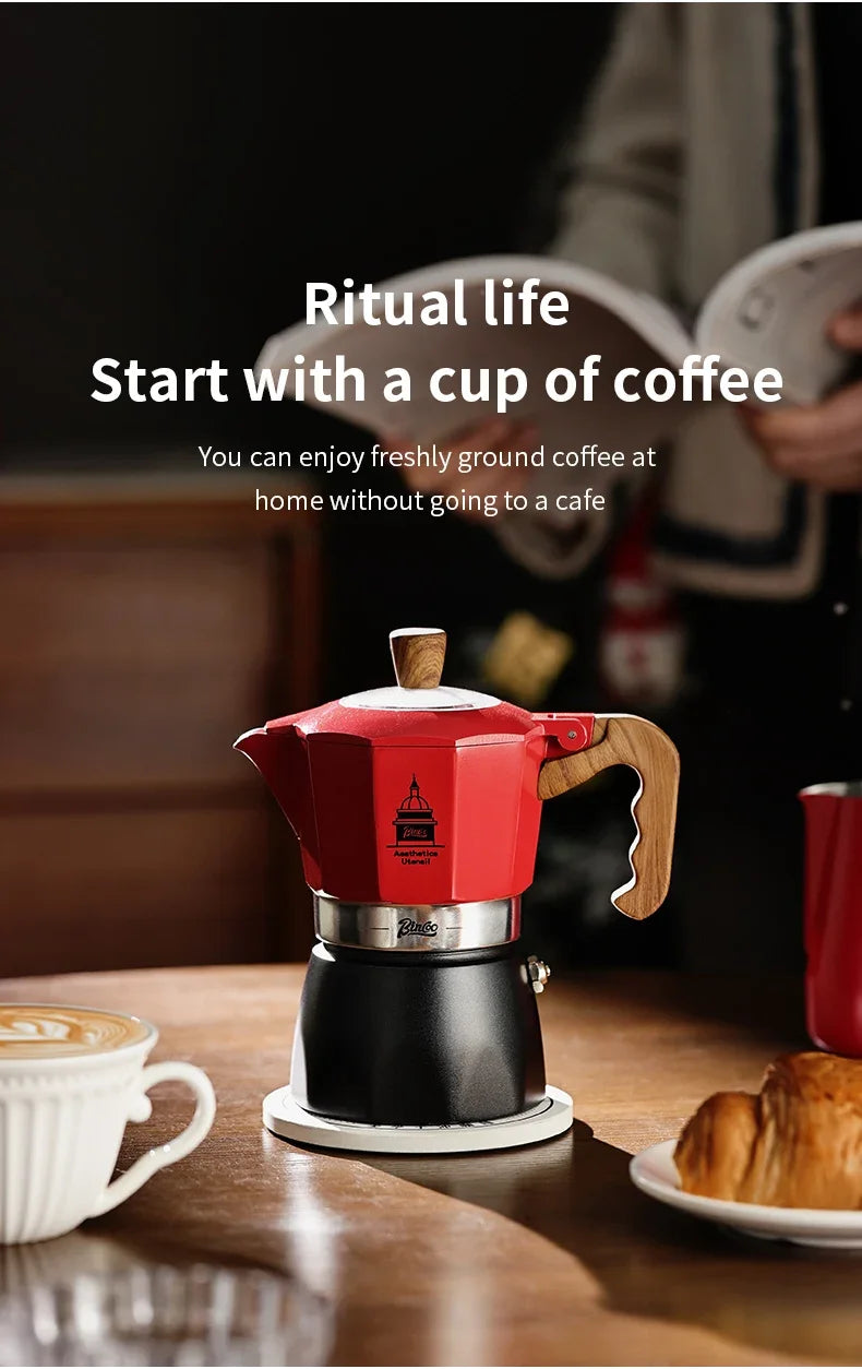 Bincoo Double Valve Coffee Moka Pot Espresso Machine Electric Stove Brewed Coffee Italian Home Outdoor Barista Accessories 220V