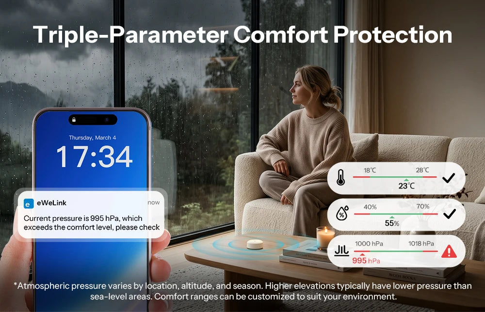 Sonoff Air Pressure Sensor Zigbee Temperature Humidity Barometric Smart Home Indoor Weather Monitor APP Alert Office SNZB-02M
