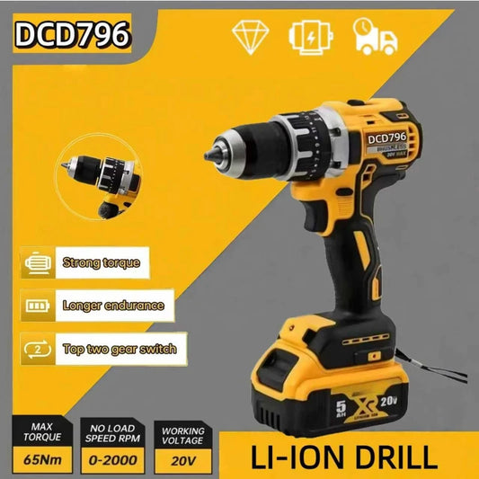 Fit Dewalt DCD796 20V 2000RPM Cordless Impact Drill Brushless Adjustable Speed Impact Hand Drill Rechargeable Power Tools