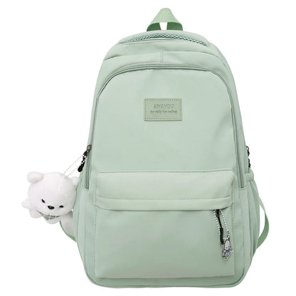 College Student Rucksack Large Capacity Casual Book Bags with Cute Pendant Simple Adjustable Strap Fashion for Outdoor Sport
