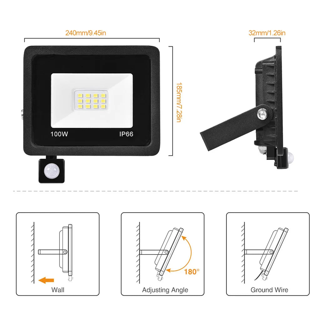 Slim LED Security Floodlight Garden PIR Motion Sensor Wall Flood Light ColdWhite