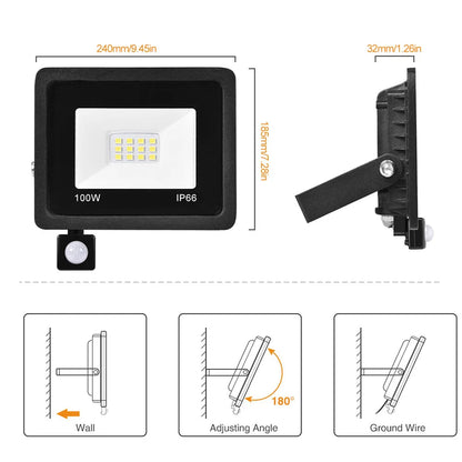 Slim LED Security Floodlight Garden PIR Motion Sensor Wall Flood Light ColdWhite