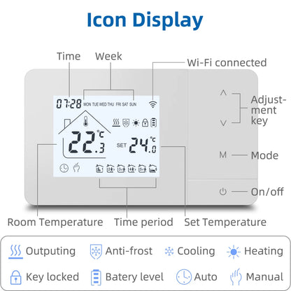 Beok Tuya Heating/Cooling Thermostat for Gas Boiler Smart Home Battery-powered Thermoregulator Daily programming Work with Alexa
