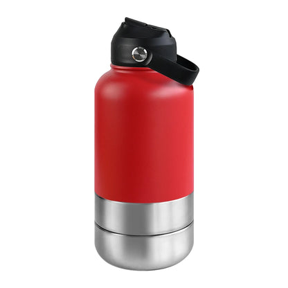 OKKPETS 32Oz Portable 3 in 1 Pet Water Bottle Stainless Steel Pet Feeder Travel Outdoor 34Oz Multifunc Pet Bowl Dog Food Cup
