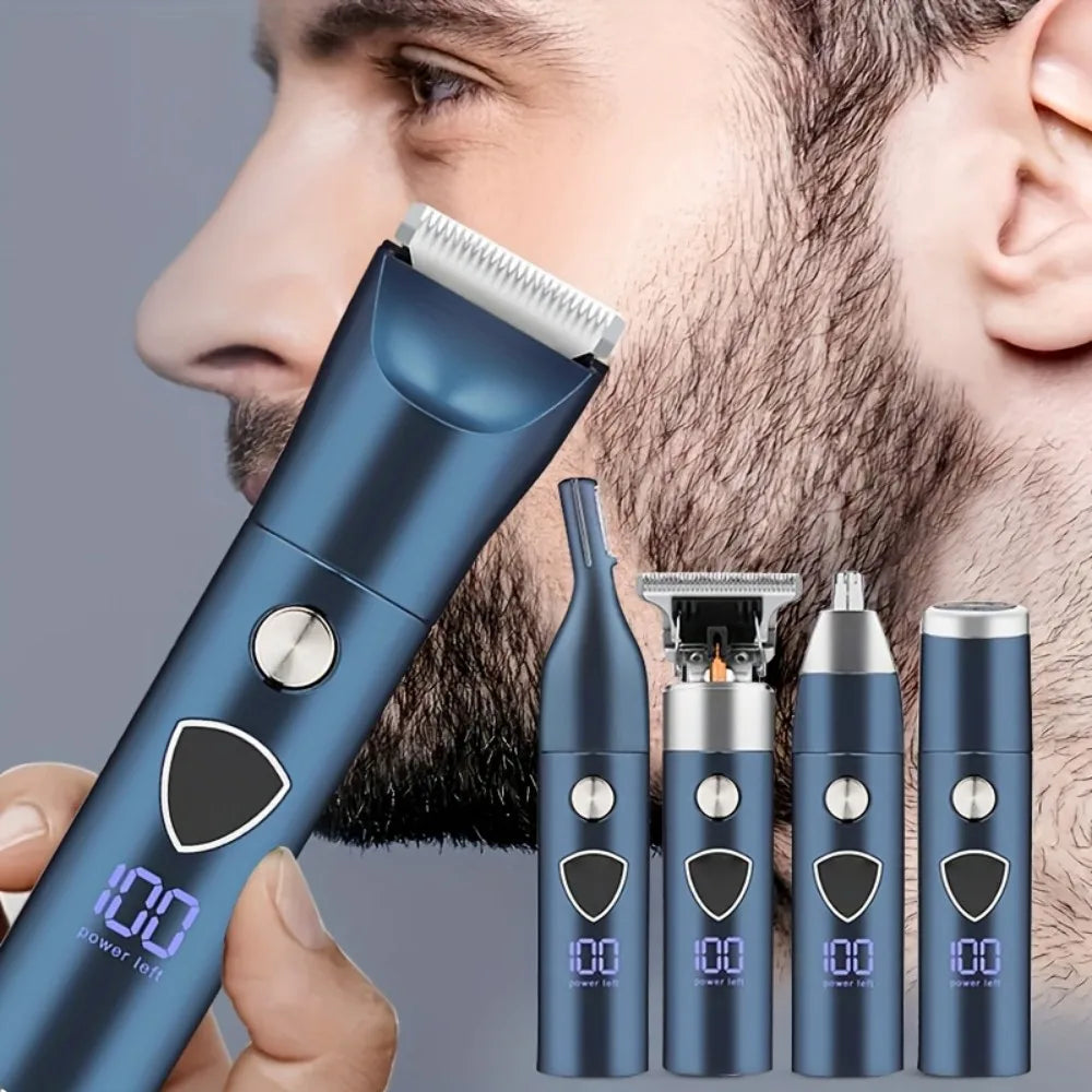 Men's Body Hair Trimmer Electric Men's Hygienic Beauty Razor Shaver 5-in-1 Professional Body Face Ear Nose Hair Trimmer and Beard Beauty Set Led Display