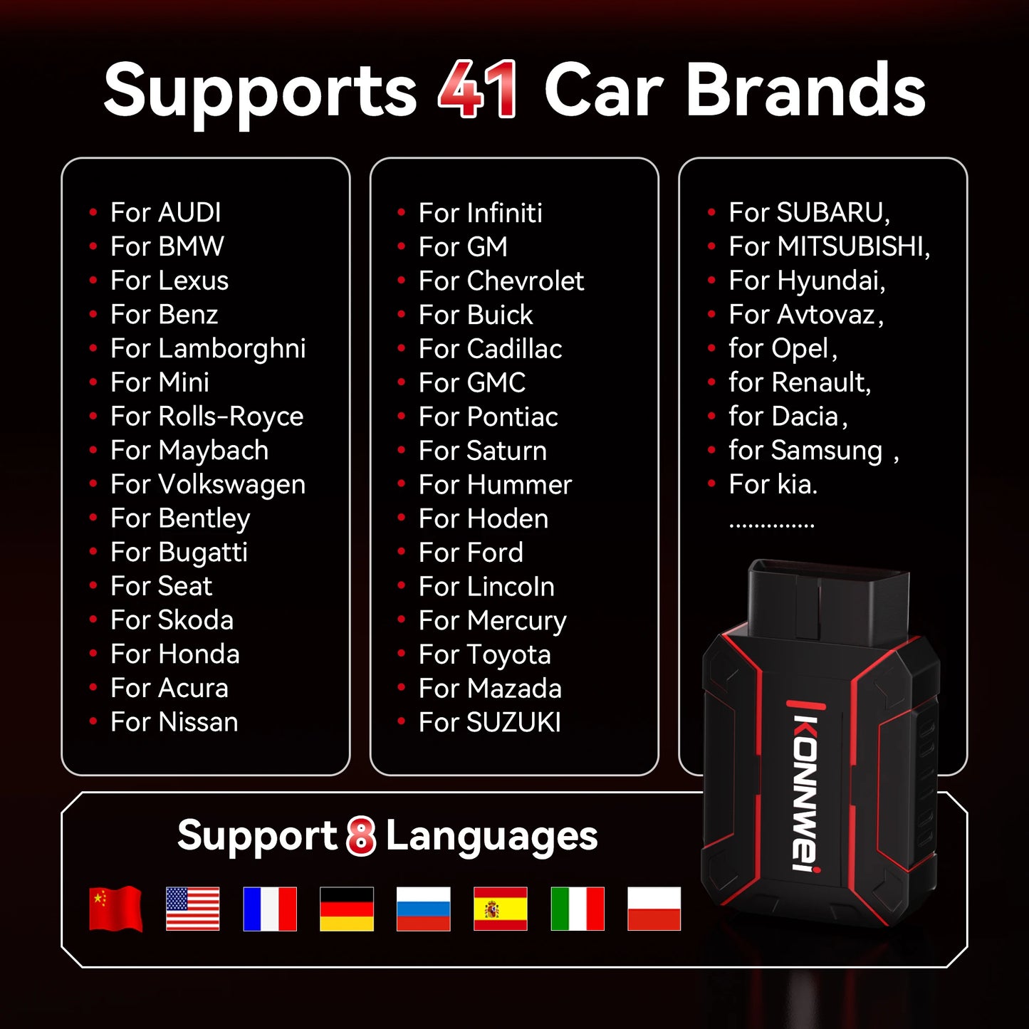 2026 MAXOBD KONNWEI Car OBDII Full System Fault Diagnostic Tool Deep Scan Bluetooth Connection Monitoring System OBD2 Scan Tool