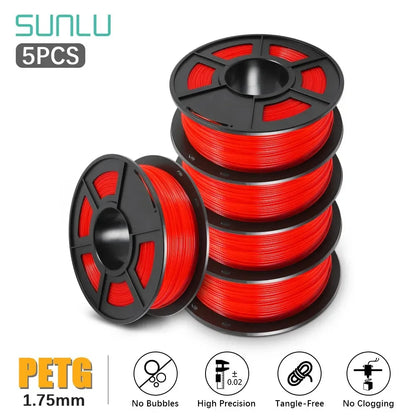 SUNLU 5Roll PETG/PETG Clear Filament 1.75 ±0.02mm 1kg Spool (2.2lbs) High Toughness Neatly Wound Filament Fit Most FDM Printer