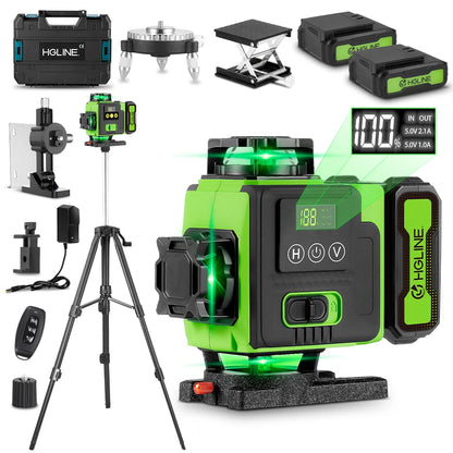 HGLINE 16 Lines Laser Level APP Remote Control Horizontal Vertical Levels Machine Power Display Laser Leveling With 100cm Tripod