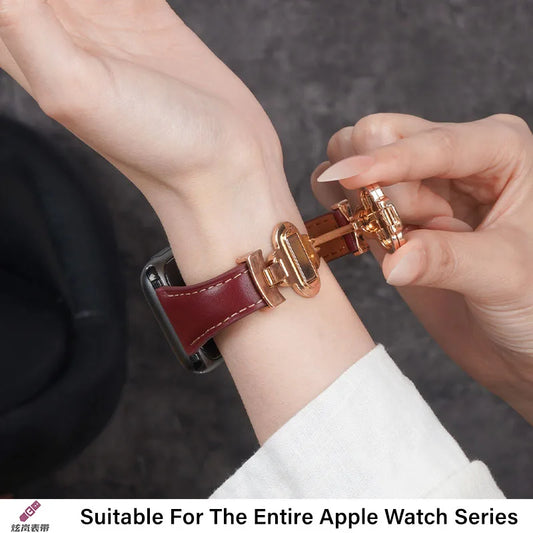 Four-leaf Clover Magnetic Leather Strap for Apple Watch 10 Band 46mm 44/42mm 45mm Thin Bracelet iWatch Series Women Watchband