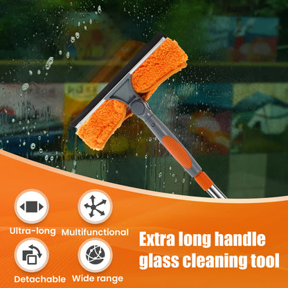 Extended Window Cleaning Kit 2 in 1 Double Sided Glass Squeegee Cleaner Duster Mop 180° Swivel Window Cleaning Tools