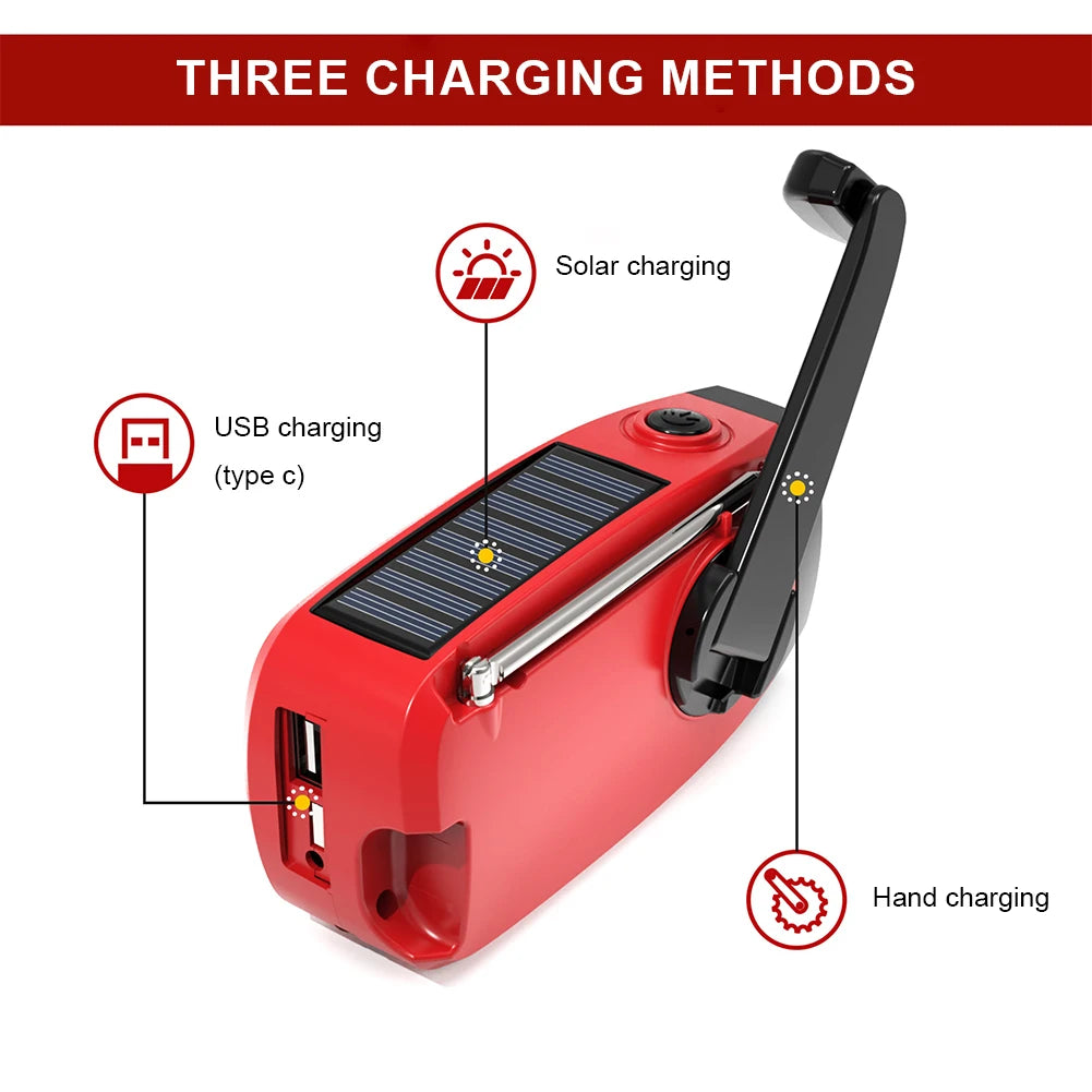Multifunctional Solar Hand Crank Radio FM AM WB Weather Radio 2000mAh USB Charging Emergency LED Flashlight Power Bank ﻿