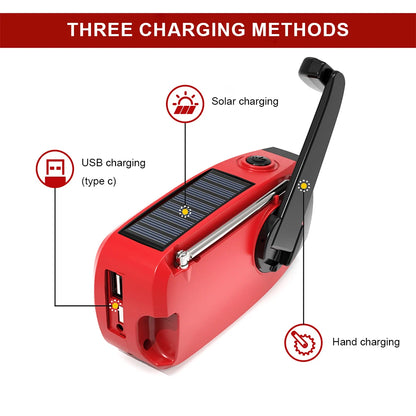 Multifunctional Solar Hand Crank Radio FM AM WB Weather Radio 2000mAh USB Charging Emergency LED Flashlight Power Bank ﻿