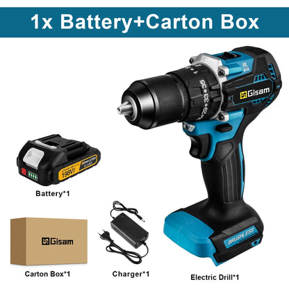 Gisam 65N.m 13MM 35+3 Torque Brushless Electric Impact Drill Cordless Electric Screwdriver Power Tool For Makita 18V Battery Pin