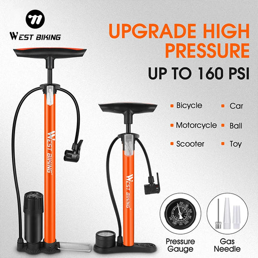 WEST BIKING Bike 120/160PSI Floor Pump High Pressure Cycling Pump Air Inflator Schrader Presta Valve Road MTB Bicycle Tire Pump