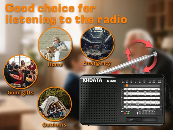XHDATA D-368/ D-328 Portable Radio FM1-2/AM/SW 12 Band MP3 Player Bluetooth/TF Card With Headphone Jack For Elder Easy Use