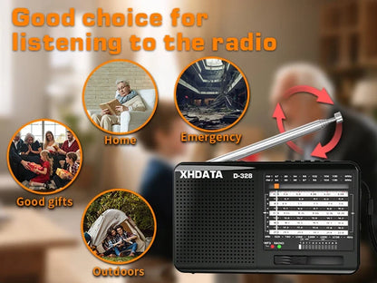 XHDATA D-368/ D-328 Portable Radio FM1-2/AM/SW 12 Band MP3 Player Bluetooth/TF Card With Headphone Jack For Elder Easy Use