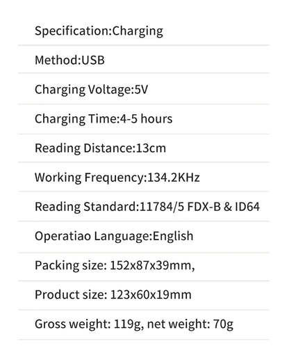 134.2KHz RFID Animal Reader 15 Digits 125KHz Pet ID Scanner EMID FDX-B ISO 11784/85 Microchip Tag Registration For Cow Fish Dog
