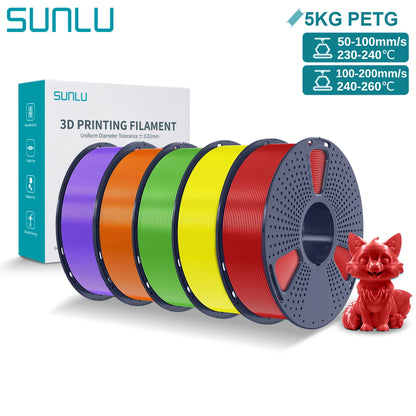 SUNLU PETG 3D Printer Filament 5KG Neatly Wound Good Toughness 1.75mm 3D Filament with Reusable Spool for Most FDM Printer