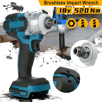 520NM Brushless Electric Impact Wrench Cordless Wrench Screwdriver PowerTool For Makita 18V Battery Pin