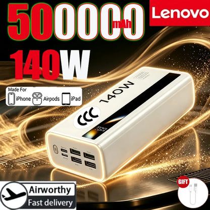 Lenovo 140W 500000mAh CCC Powerbank Super Fast Charging Portable Battery Charger Ultra Capacity LED Digital Display
