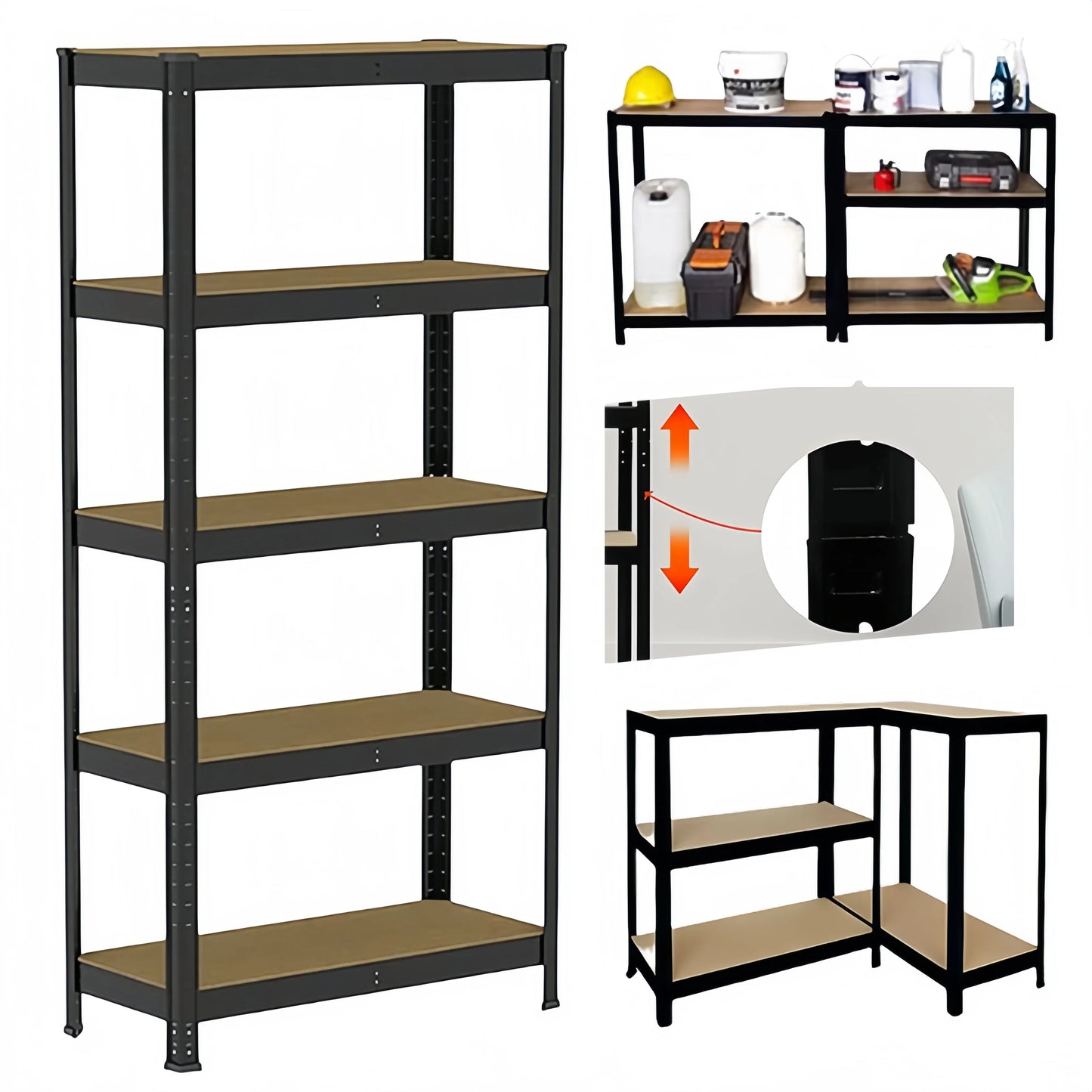 BRIEFNESS Adjustable height 5 layer storage unit boltless design industrial shelves, garage warehouse shed finishing 180X90X40CM