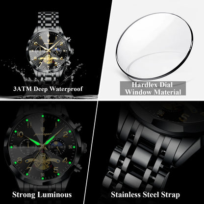 POEDAGAR Luxury High Quality Man Wristwatch Chronograph Stainless Steel Quartz Men's Watches Waterproof Luminous Men Clock Reloj
