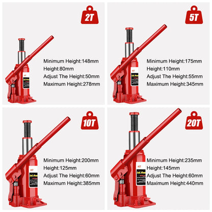 2/5/10/20T Hydraulic Bottle Jack Car Hydraulic Jack Welded Hydraulic Car Bottle Jack for Car Pickup Truck RV Repair Tools