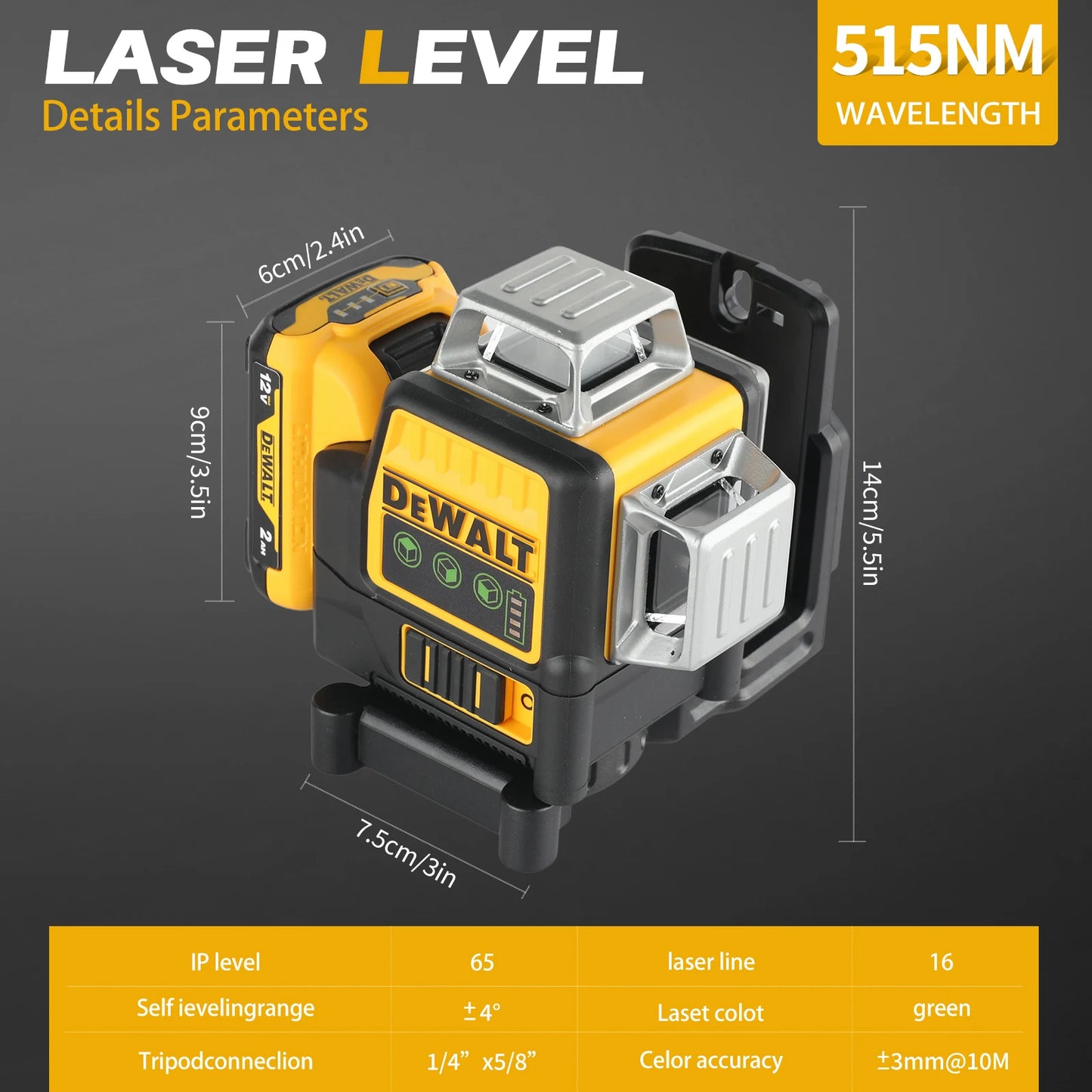 2026 Dewalt DW089LG 3 Sides*360 Degree Vertical 12V Lithium Battery 12 Lines Laser 360 Level Horizontal Green Meter Outdoor