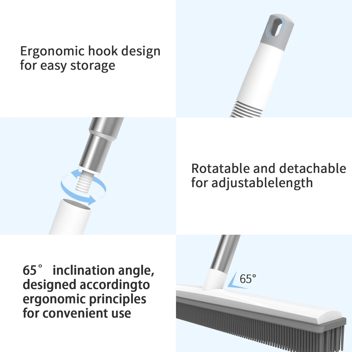 Telescopic Rubber Broom with Squeegee, Carpet Rake Pet Hair Fur Remover Broom Magic Clean Sweeper Floor Cleaning Squeegee Wiper Toilet Bathroom Mops