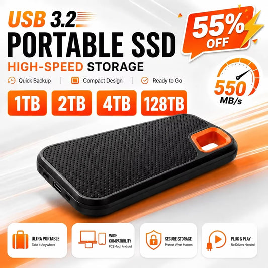 External SSD 1TB 2TB 4TB Portable Solid State Drive USB3.2 Type-C File Storage for Laptop Mac PC