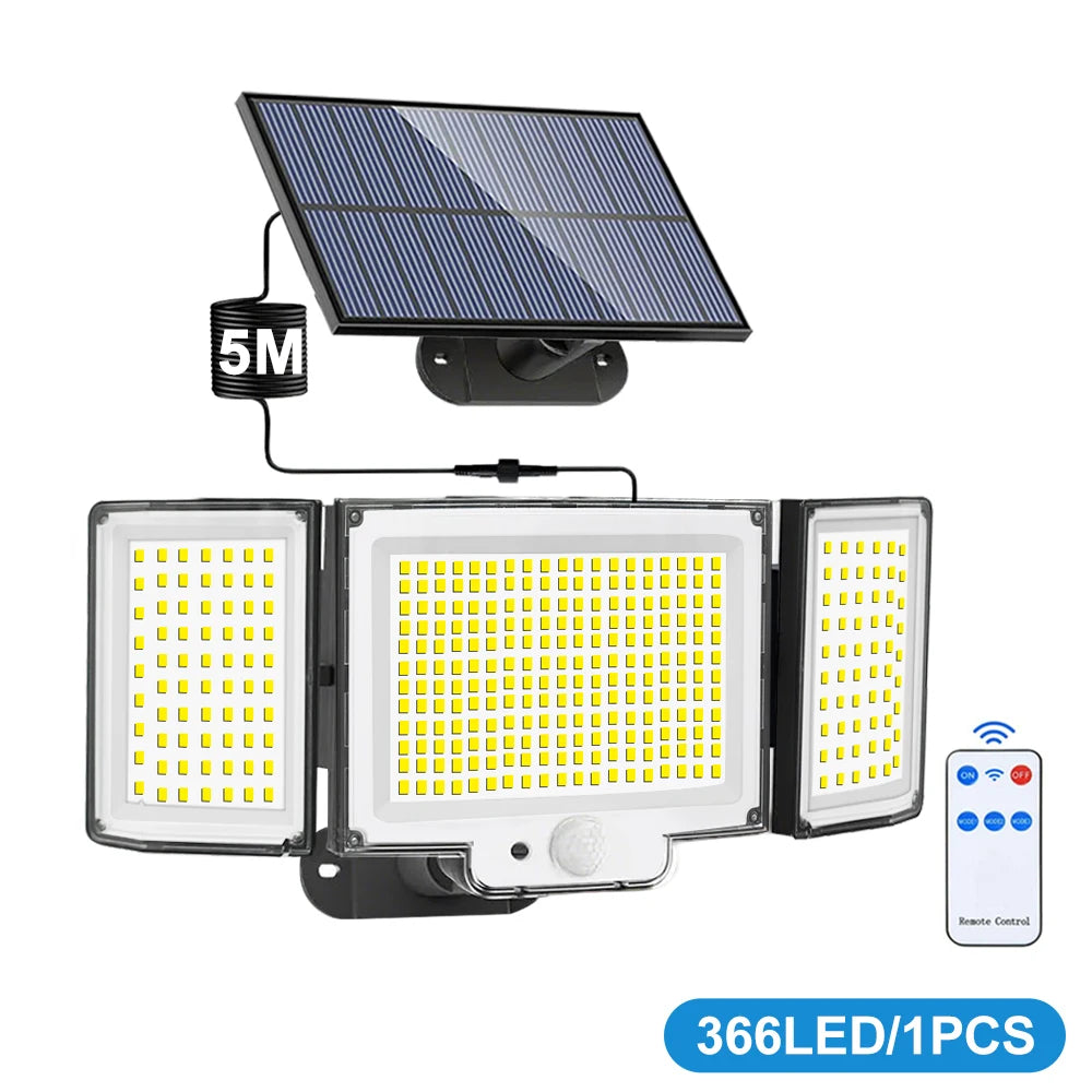 Solar Lights Outdoor 366/400/318 LED Motion Sensor Security Lights IP65 Waterproof Solar Powered Flood Lights for Garden Yard