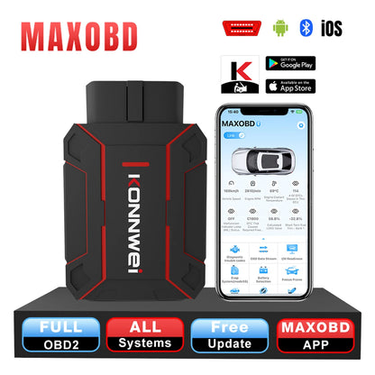 2026 MAXOBD KONNWEI Car OBDII Full System Fault Diagnostic Tool Deep Scan Bluetooth Connection Monitoring System OBD2 Scan Tool